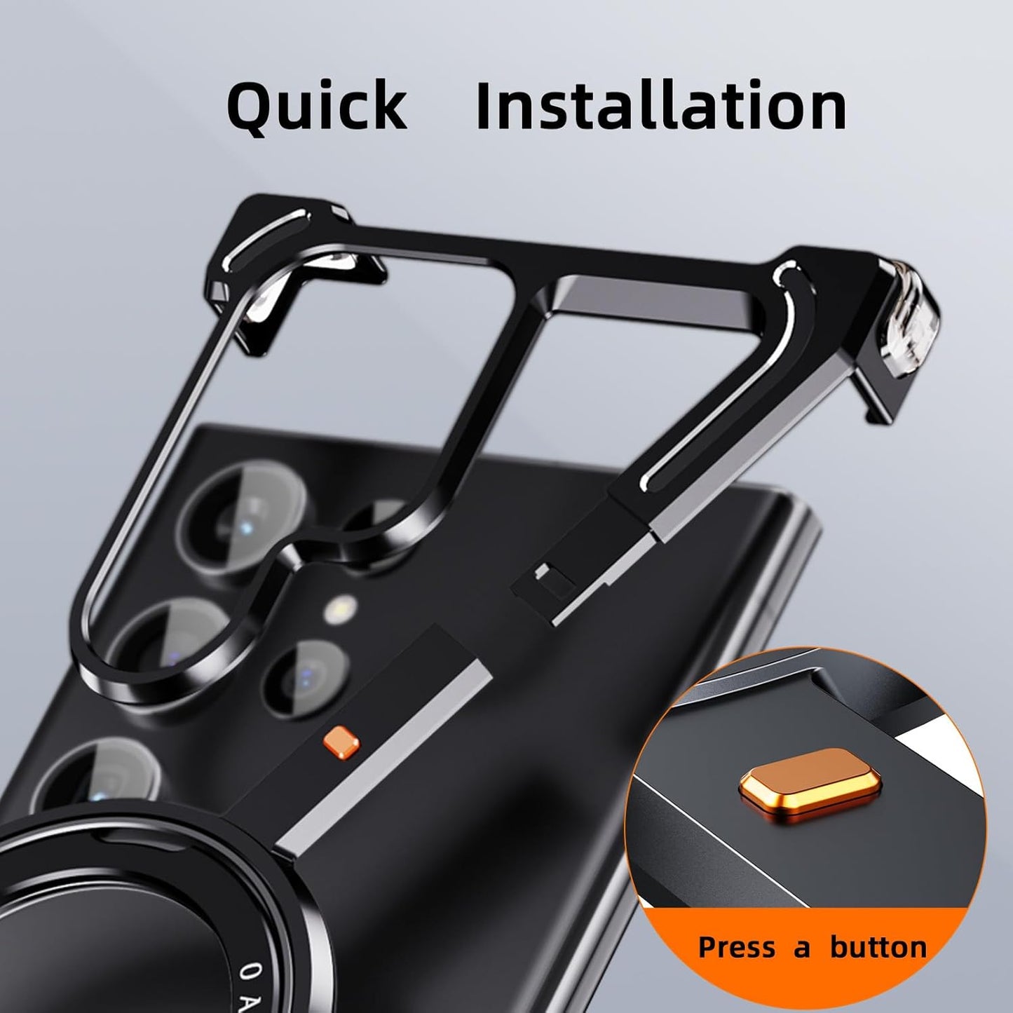 Samsung Galaxy S26 Ultra Metal Bumper Case, Z Shape 360° Rotation Stand Metal Frameless Cover with Magsafe - Black