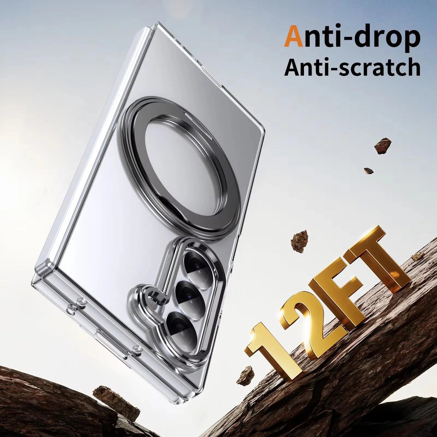 Samsung Galaxy Z Fold7 Anti Yellow 360° Rotating Ring Stand Magnetic Case with Magsafe - Grey