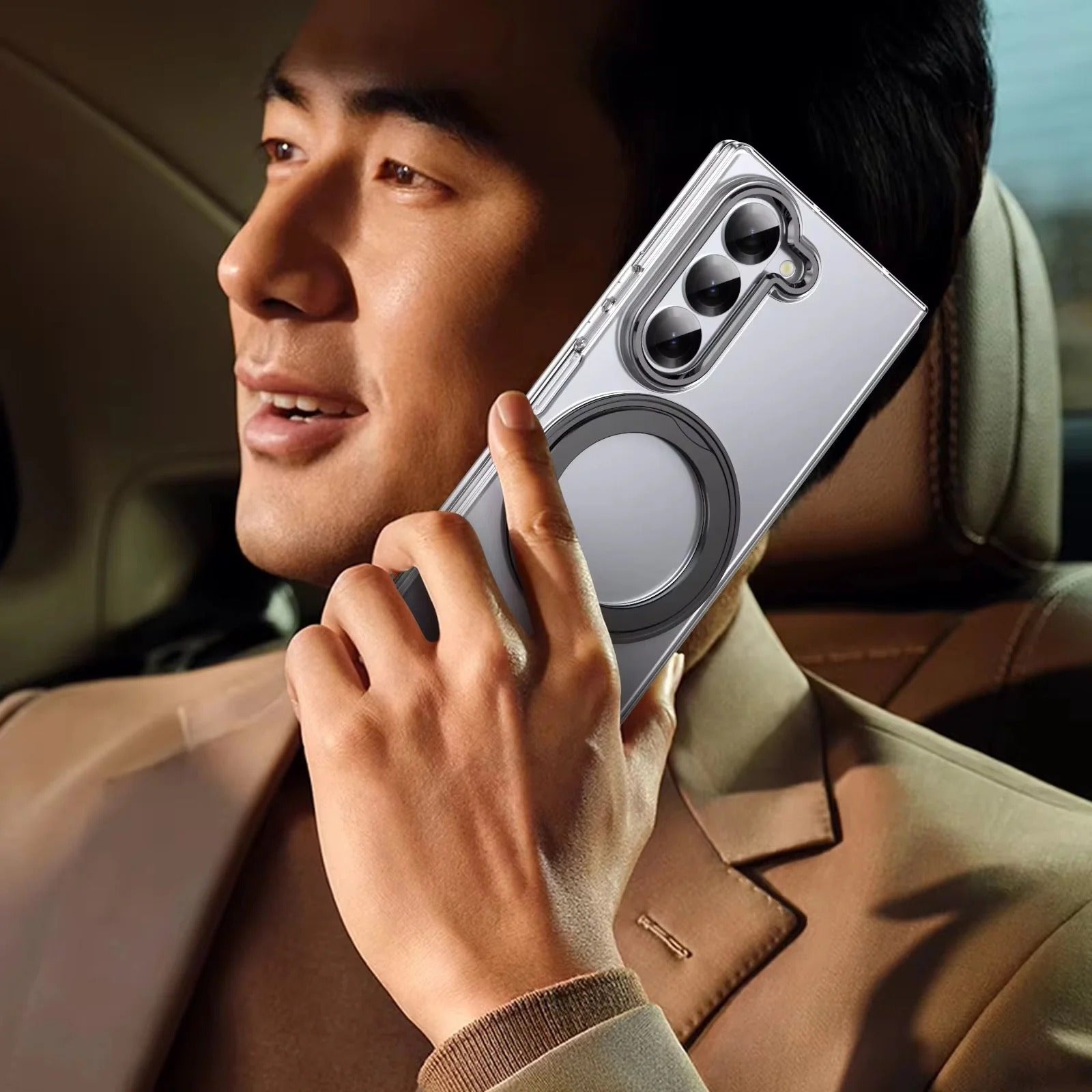 Samsung Galaxy Z Fold7 Anti Yellow 360° Rotating Ring Stand Magnetic Case with Magsafe - Grey