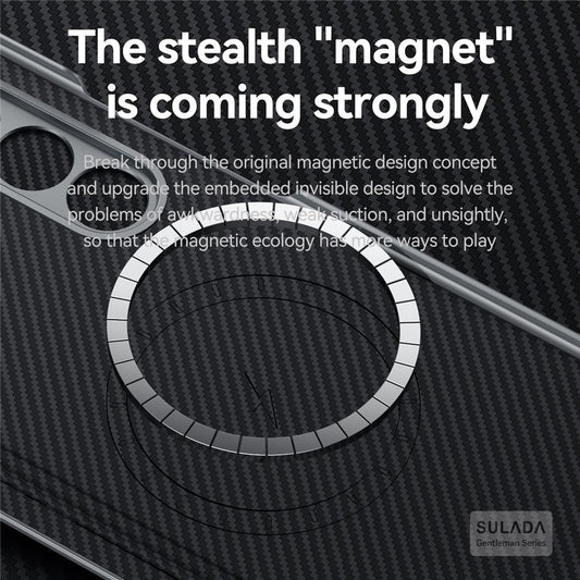 Samsung Galaxy Z Fold7 SULADA Carbon Fiber Case Magnetic Hinge Protection Leather Carbon Cover with Magsafe - Black