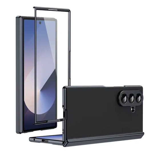 Samsung Galaxy Z Fold7 AG Matte Leather Golden Border with Steel Film, Hinge Protection & Front Glass - Golden