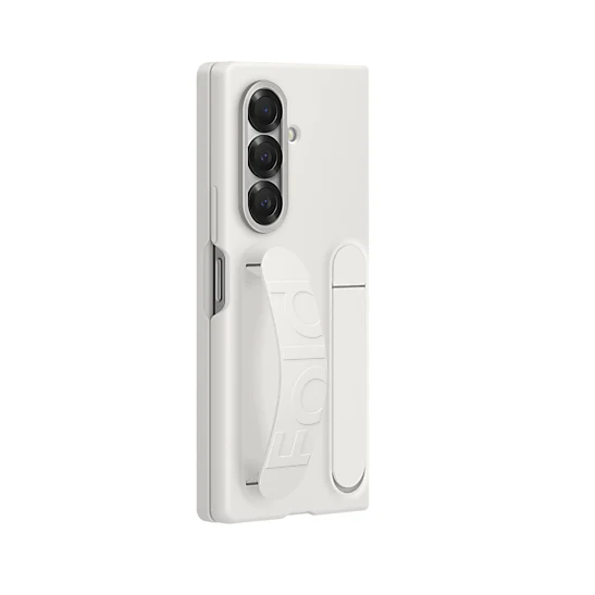 Samsung Galaxy Z Fold7 Skin Feel Silicon Case with Kickstand & Band in Built Front Glass - White