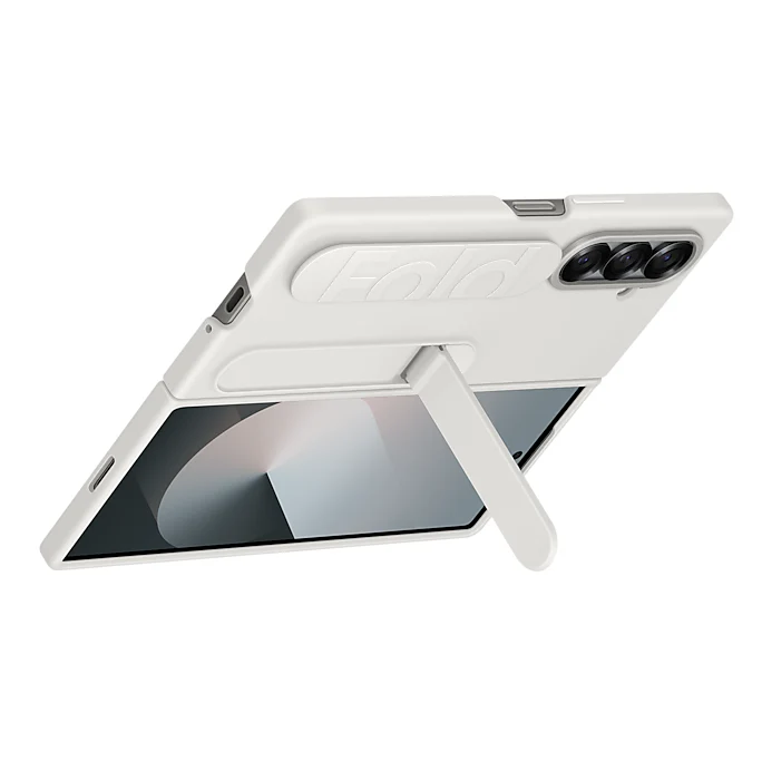 Samsung Galaxy Z Fold7 Skin Feel Silicon Case with Kickstand & Band - White