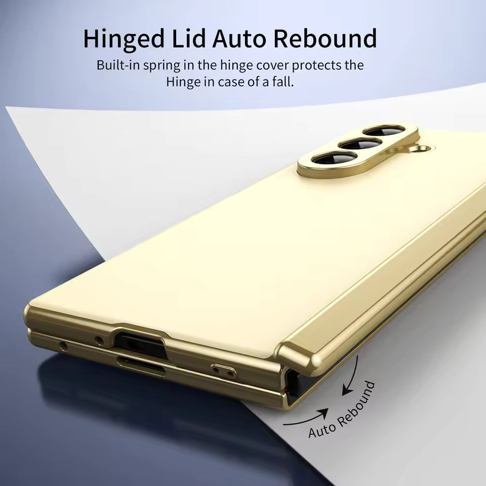 Samsung Galaxy Z Fold7 AG Matte Leather Golden Border with Steel Film, Hinge Protection & Front Glass - Golden