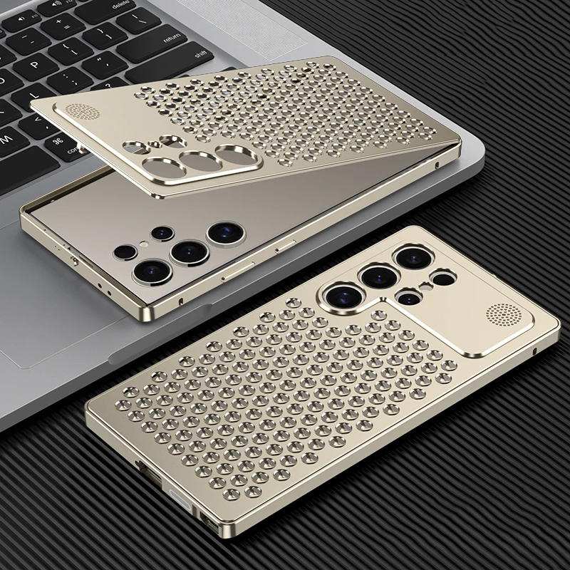 Samsung Galaxy S25 Ultra Metal Case, Aluminum Alloy Anti-Fall Heat Dissipation Case with Safety Lock - Gold