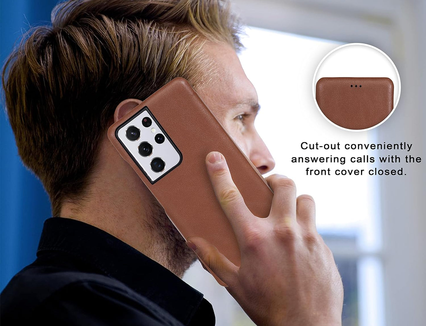 Samsung Galaxy S25 Ultra Leather Flip Case, Shockproof, Card Slot with Kickstand - Brown