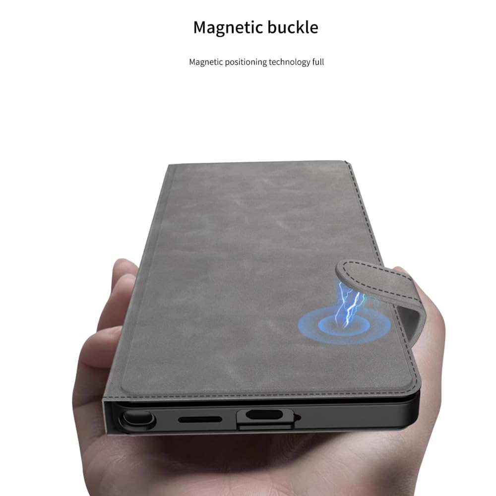 Samsung Galaxy S25 Ultra Leather Flip Cover, Wallet Case with Kickstand, Hard PC Magnetic Flip Case with Card Holder Slot