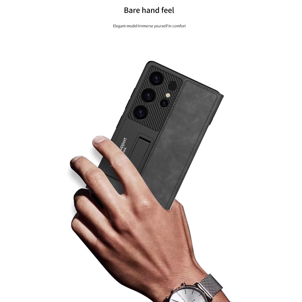 Samsung Galaxy S25 Ultra Leather Flip Cover, Wallet Case with Kickstand, Hard PC Magnetic Flip Case with Card Holder Slot