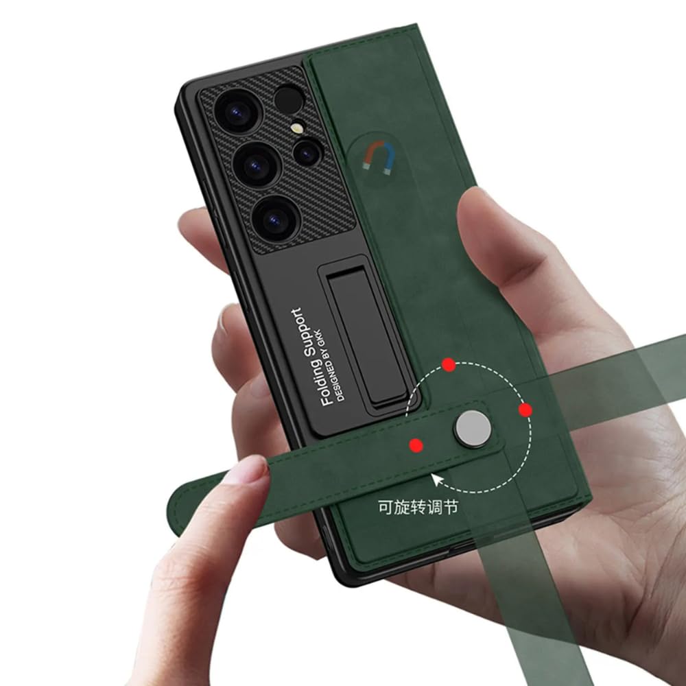 Samsung Galaxy S25 Ultra Leather Flip Cover, Wallet Case with Kickstand, Hard PC Magnetic Flip Case with Card Holder Slot