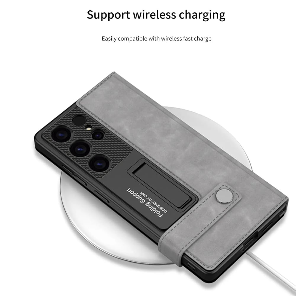 Samsung Galaxy S25 Ultra Leather Flip Cover, Wallet Case with Kickstand, Hard PC Magnetic Flip Case with Card Holder Slot