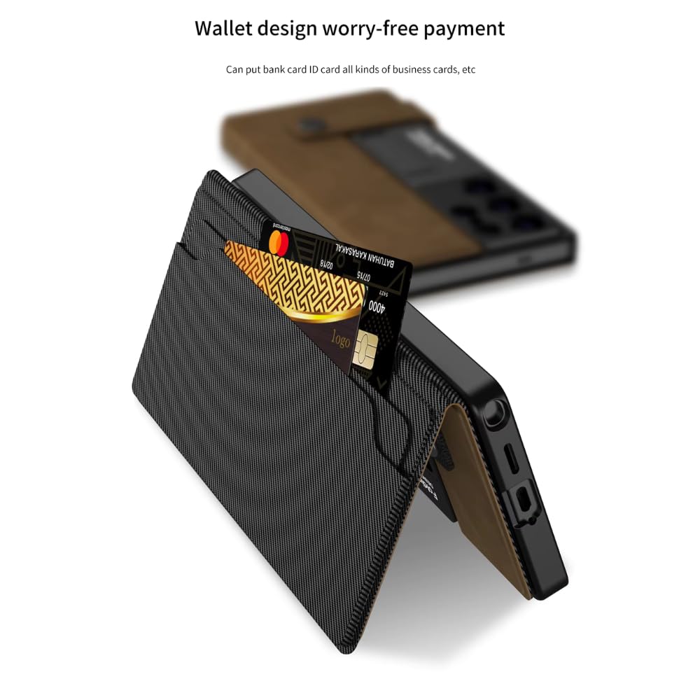 Samsung Galaxy S25 Ultra Leather Flip Cover, Wallet Case with Kickstand, Hard PC Magnetic Flip Case with Card Holder Slot