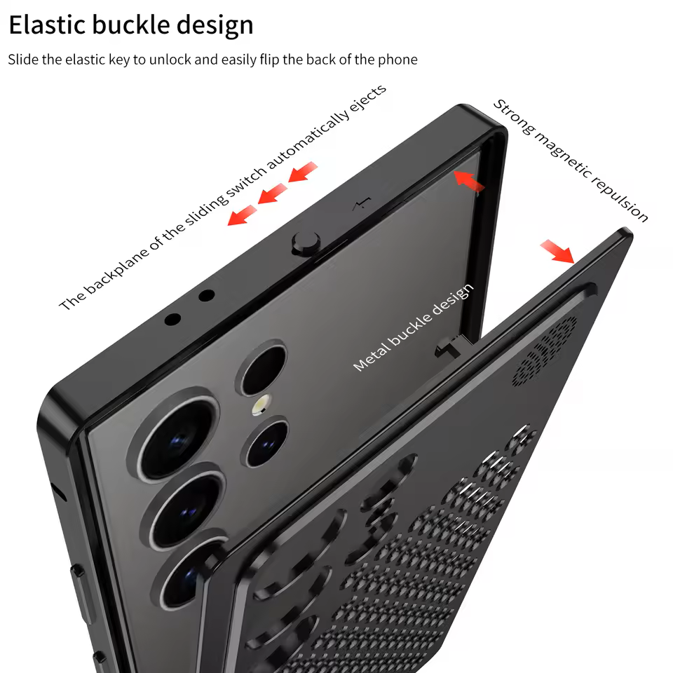 Samsung Galaxy S25 Ultra Metal Case, Aluminum Alloy Anti-Fall Heat Dissipation Case with Safety Lock - Black