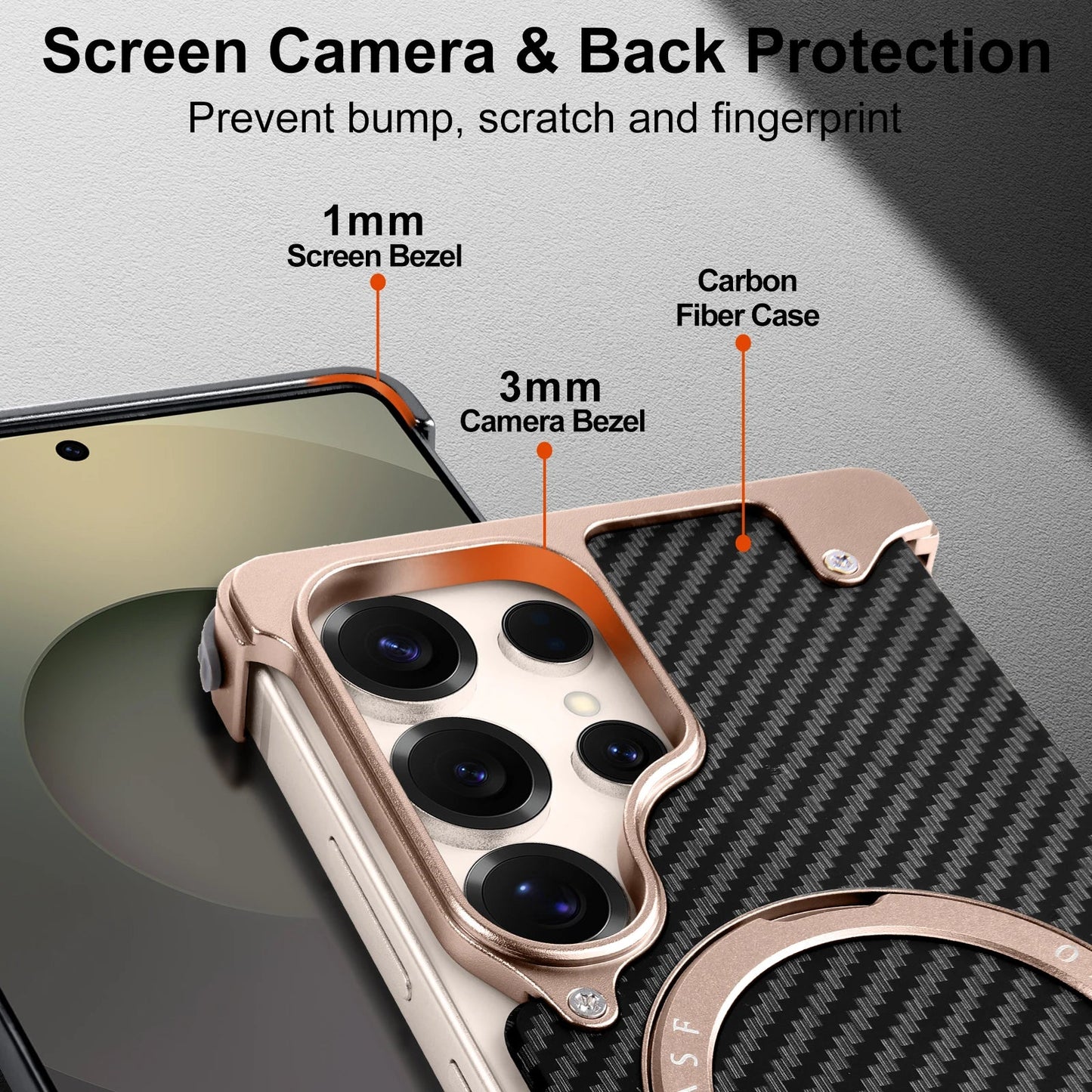 Samsung Galaxy S25 Ultra Metal Case, Frameless Metal Carbon Case Strong Magnetic Kickstand with 360ยฐ Rotation Ring4