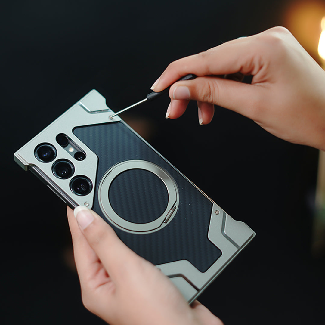 Samsung Galaxy S25 Ultra Metal Case, Frameless Shockproof Bumper Magsafe with 360ยฐ Rotatable Ring Kickstand - Silver
