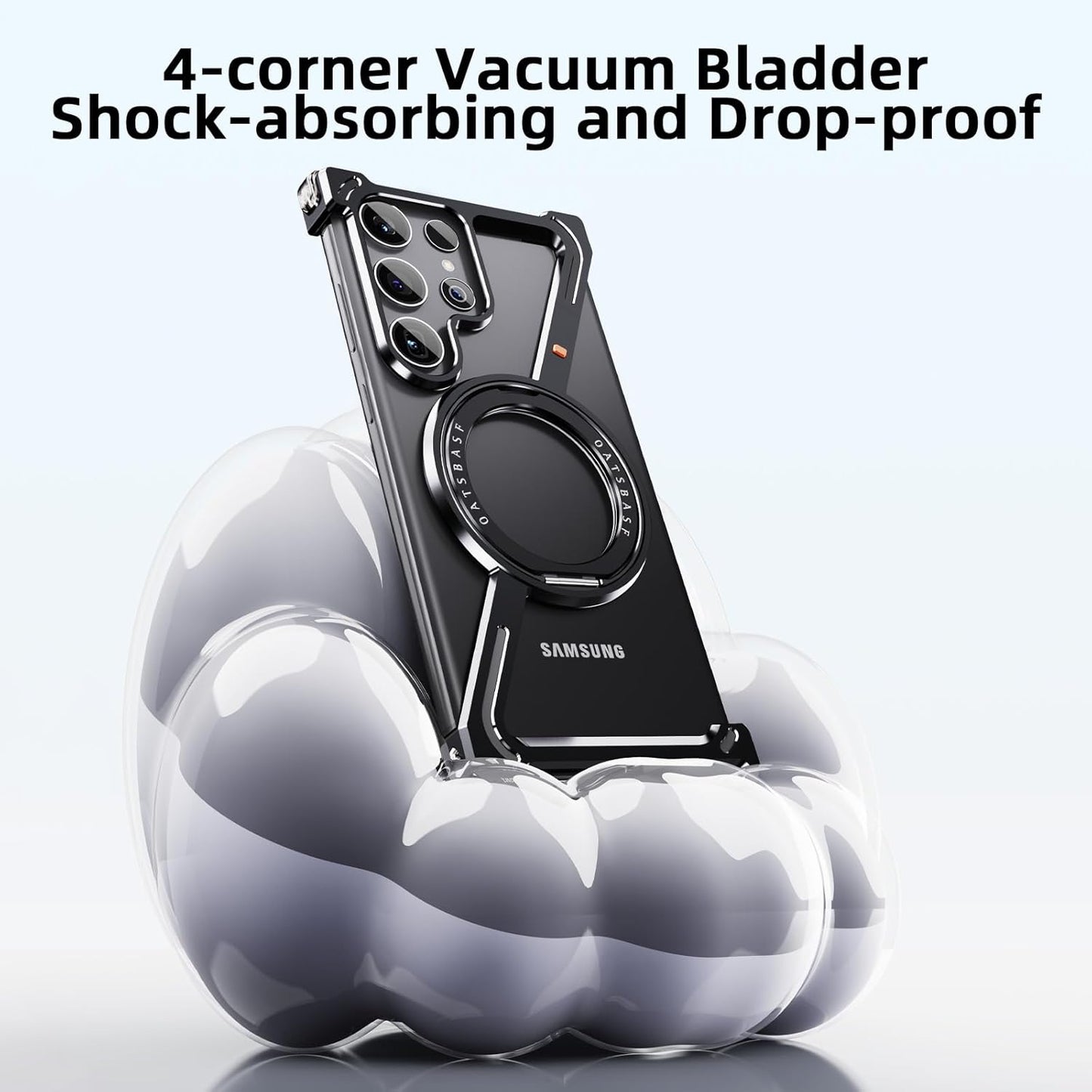 Samsung Galaxy S25 Ultra Metal Case, Z Shape 360° Rotation Kickstand Aluminum Metal Frameless Design Bumper Case - Black