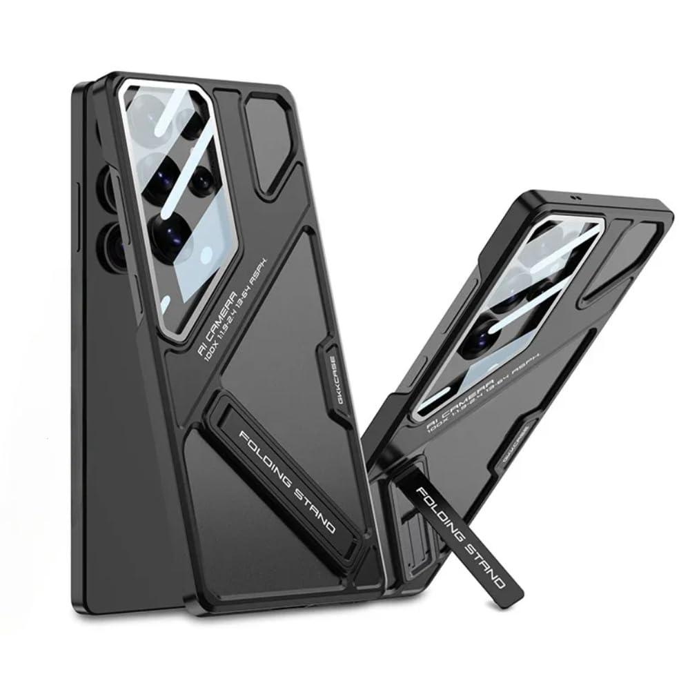 Samsung Galaxy S25 Ultra Stand Case, Hard PC Ultra Slim Built-in Camera Glass Protector Kickstand Case - Black