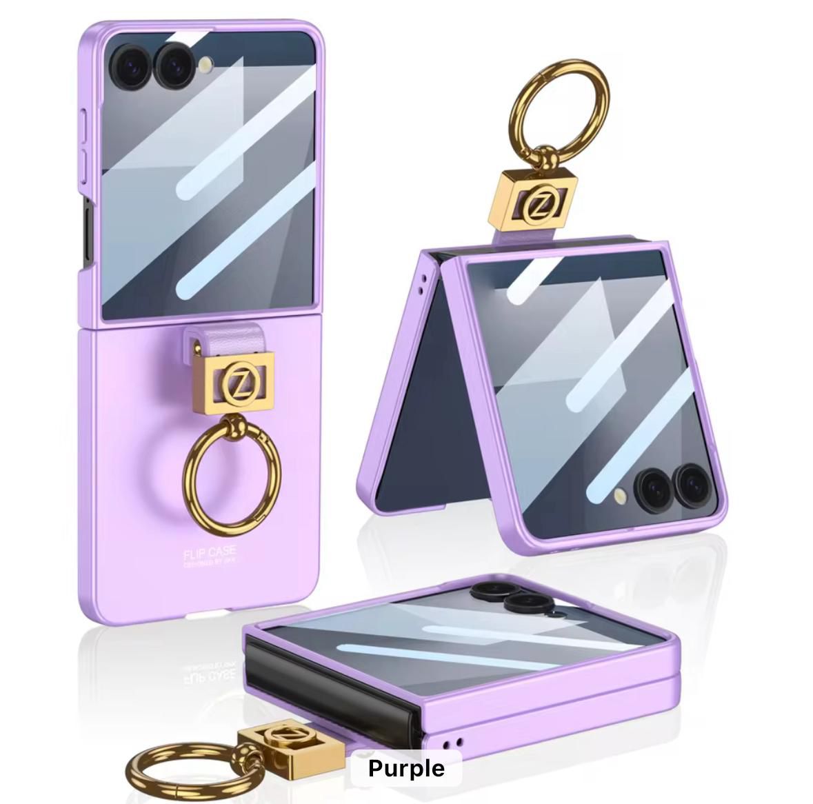 Samsung Galaxy Z Flip7 GKK Case with Ring Holder Metal Plate PC + Tempered Glass - Purple