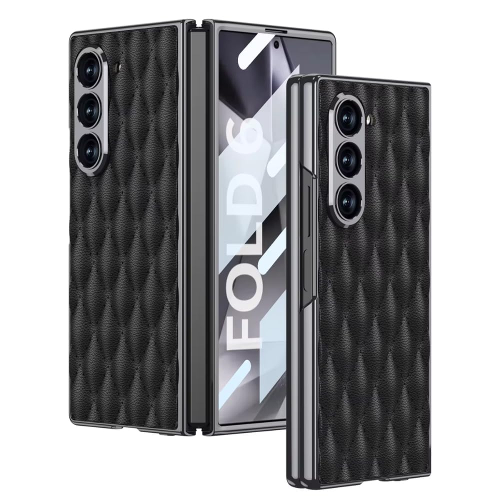 Samsung Galaxy Z Fold5 Premium Cushion Leather Series Case with in Built Front Glass - Black