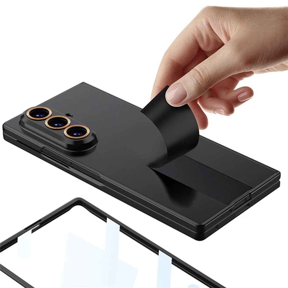 Samsung Galaxy Z Fold7 0.8mm Slim Hard Rugged Drop Proof Thin with Gold Ring Lens & Front Glass - Black