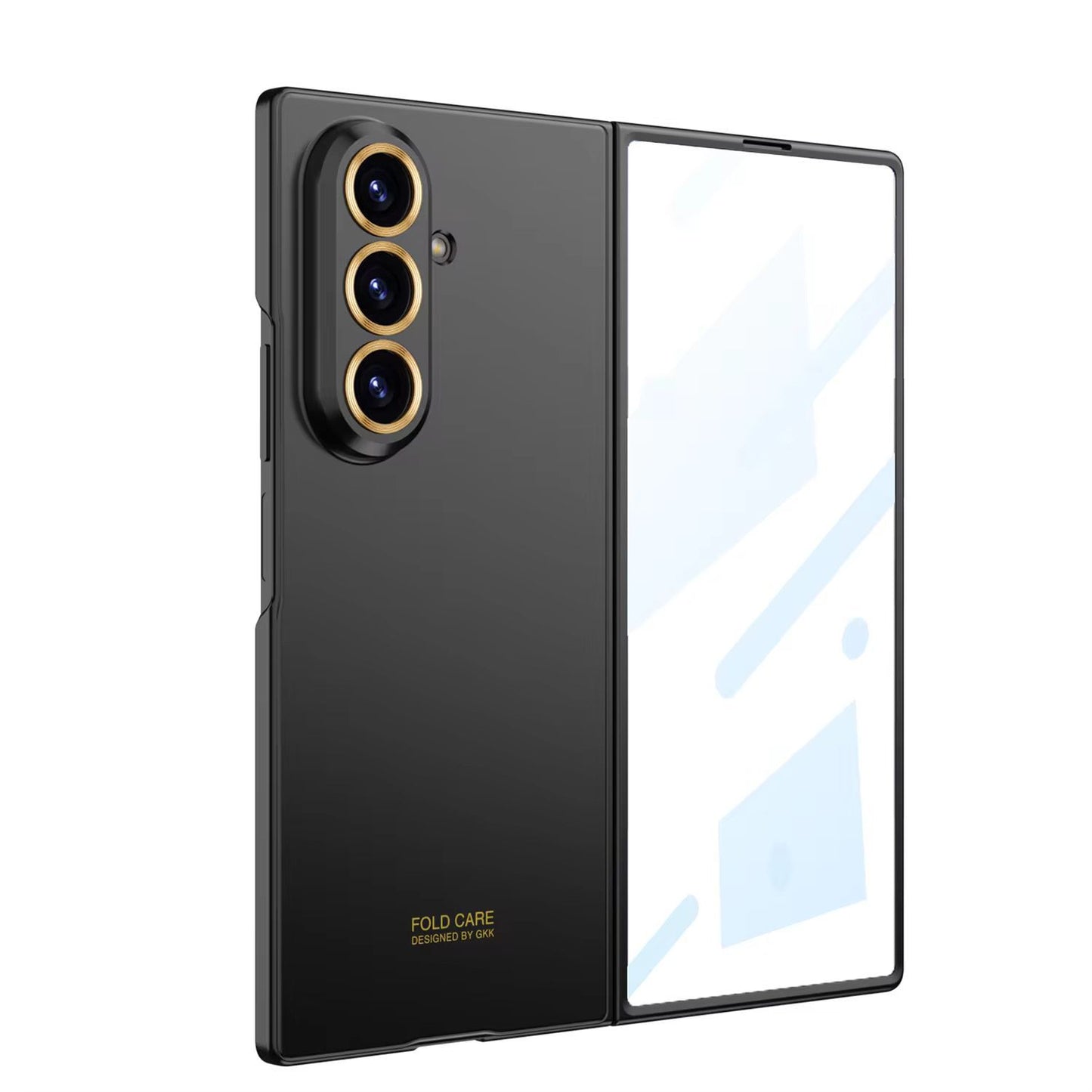 Samsung Galaxy Z Fold7 0.8mm Slim Hard Rugged Drop Proof Thin with Gold Ring Lens & Front Glass - Black