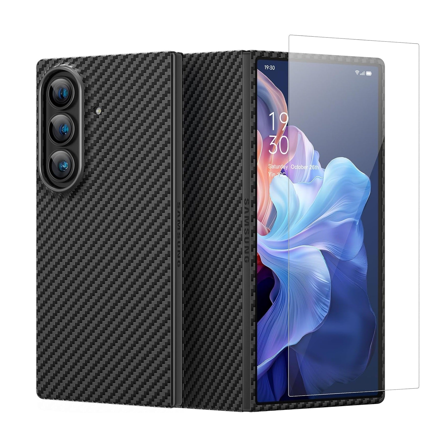 Samsung Galaxy Z Fold7 Carbon Case, 0.8mm Ultra Thin Carbon Fiber Kevlar 1500D Case with Magsafe & Front Glass