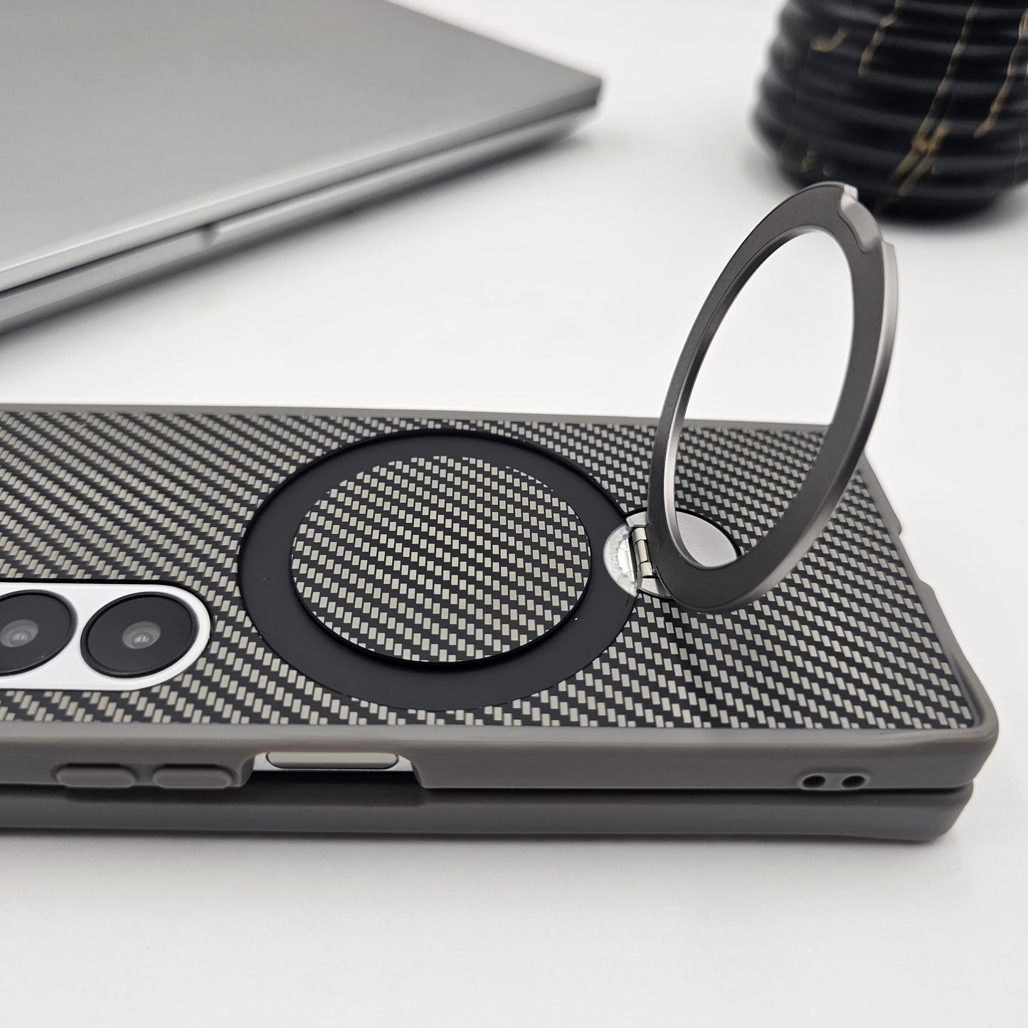 Samsung Galaxy Z Fold7 Carbon Case with Corner Bump and Magnetic Magsafe Ring Kickstand - Grey