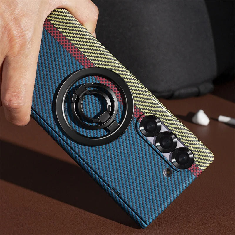 Samsung Galaxy Z Fold7 Carbon Case with Hinge Protection and Front inbuilt Glass and Magsafe Cover - Blue