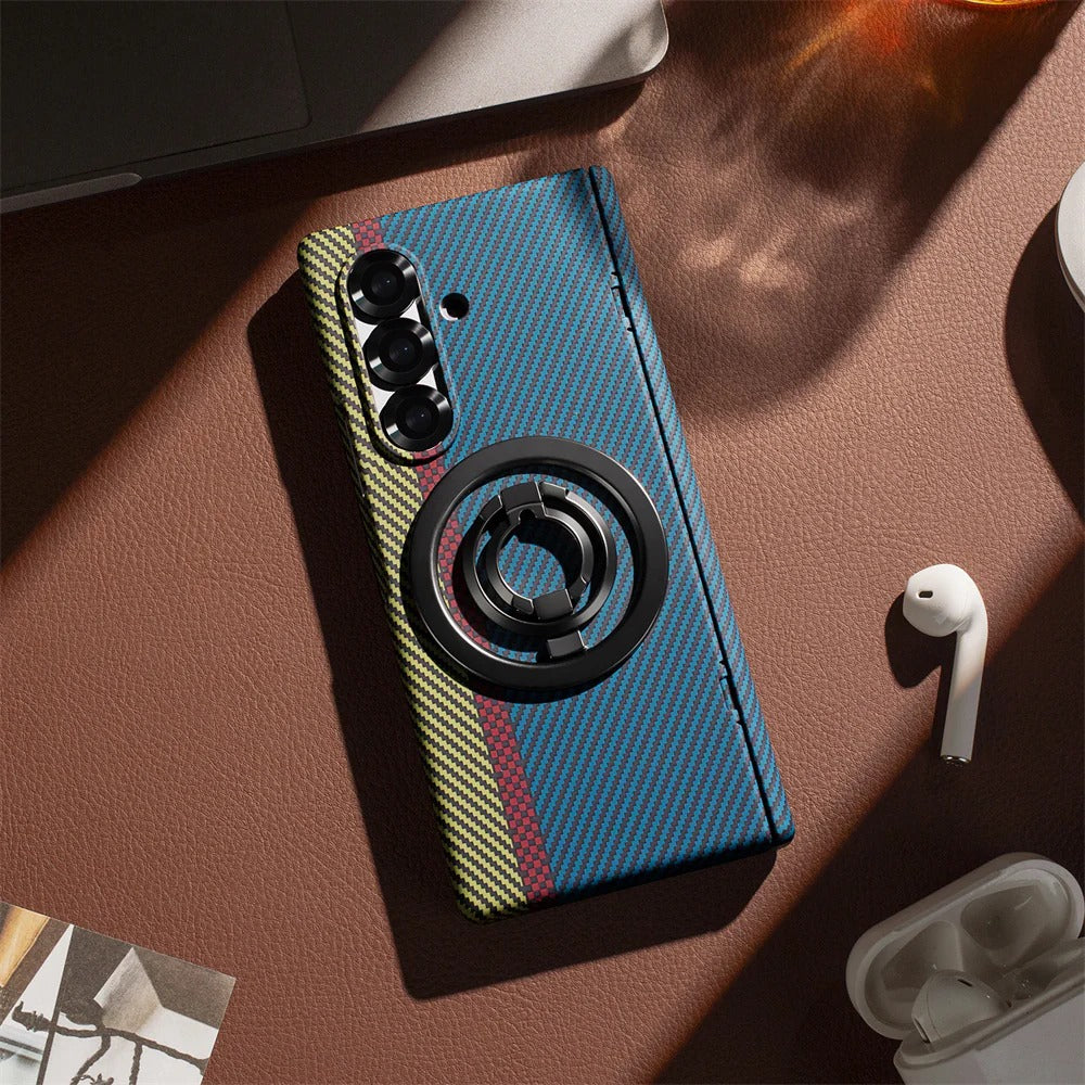 Samsung Galaxy Z Fold7 Carbon Case with Hinge Protection and Front inbuilt Glass and Magsafe Cover - Blue