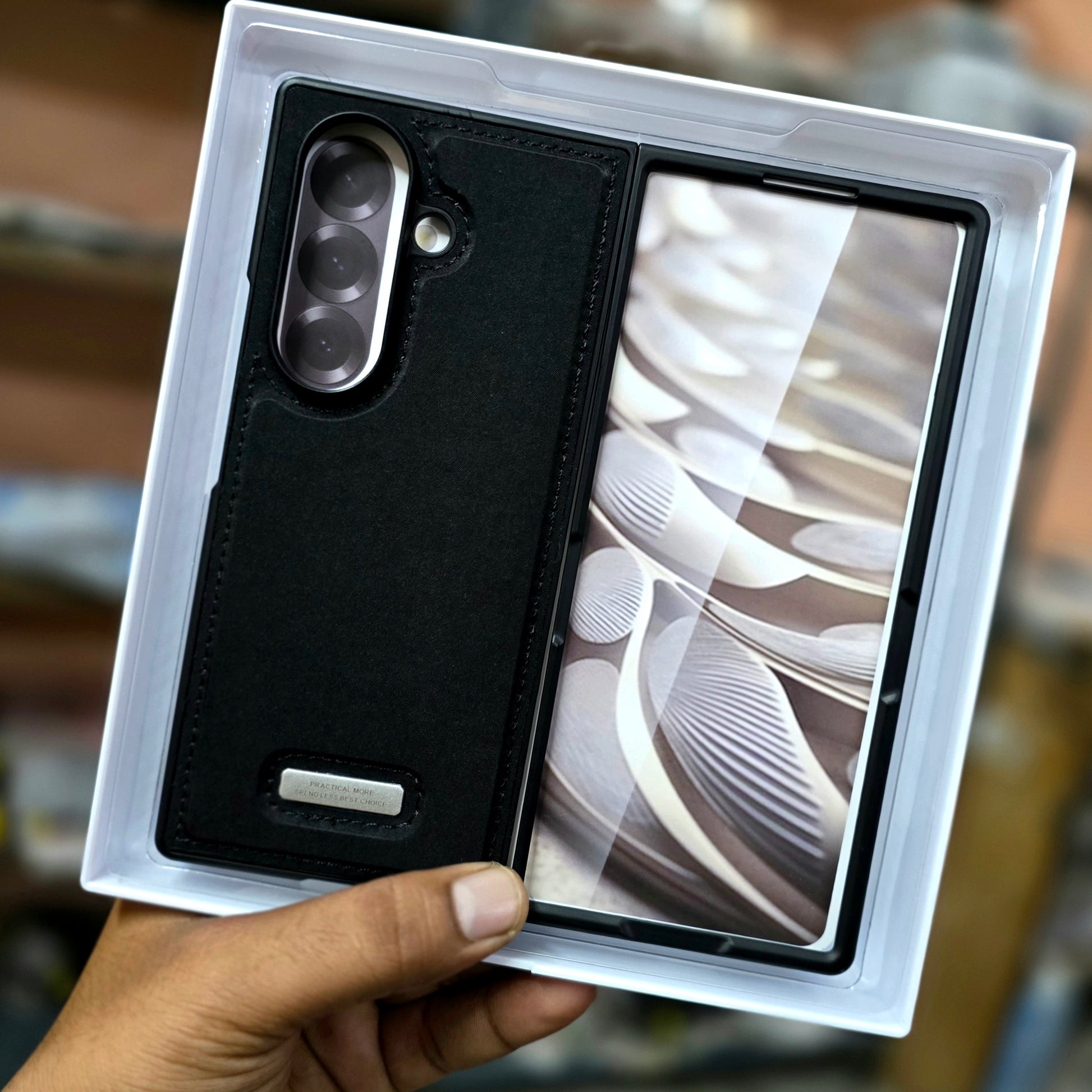 Samsung Galaxy Z Fold7 Classic Suede Leather Inner Fabric Cover with Magsafe - Black