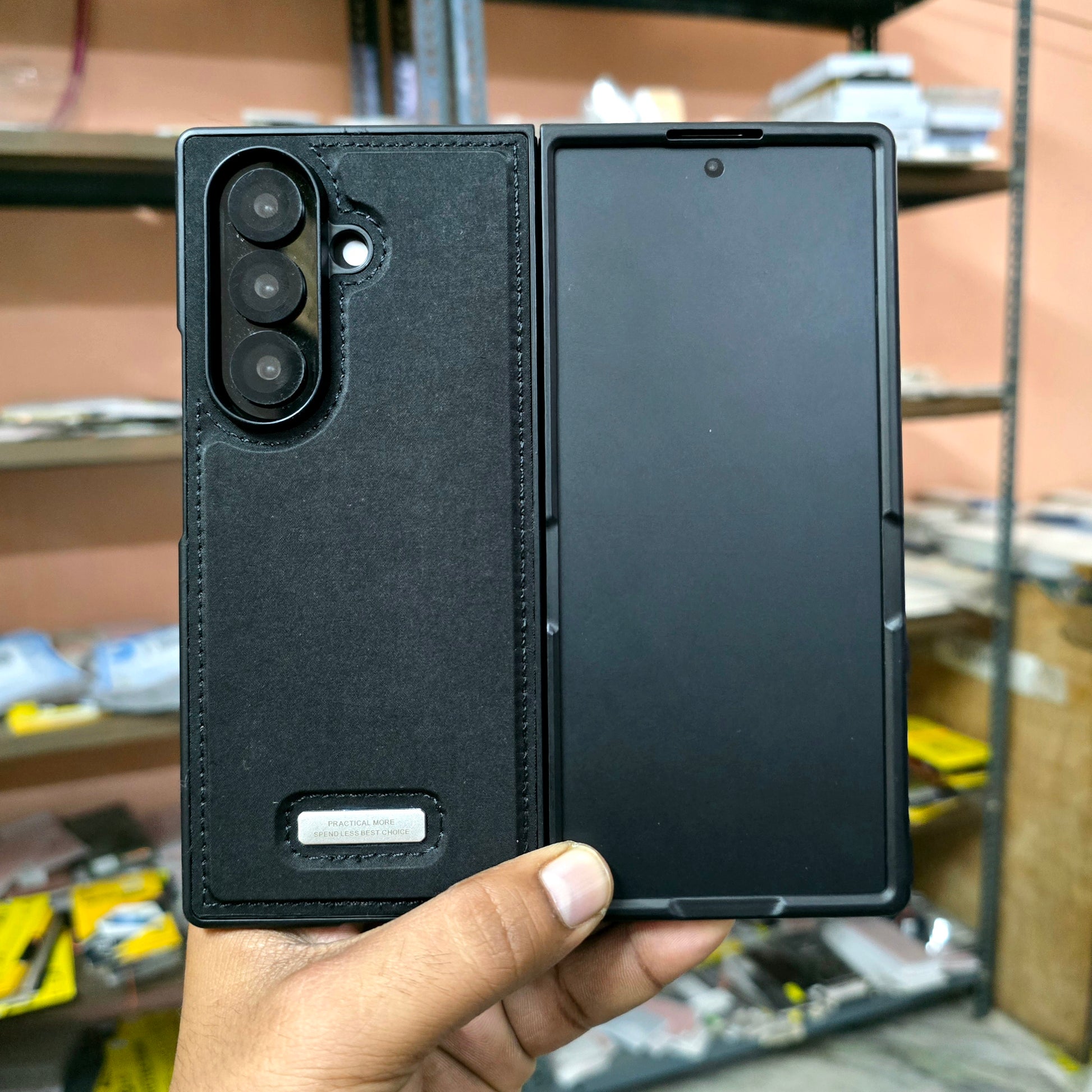 Samsung Galaxy Z Fold7 Classic Suede Leather Inner Fabric Cover with Magsafe - Black