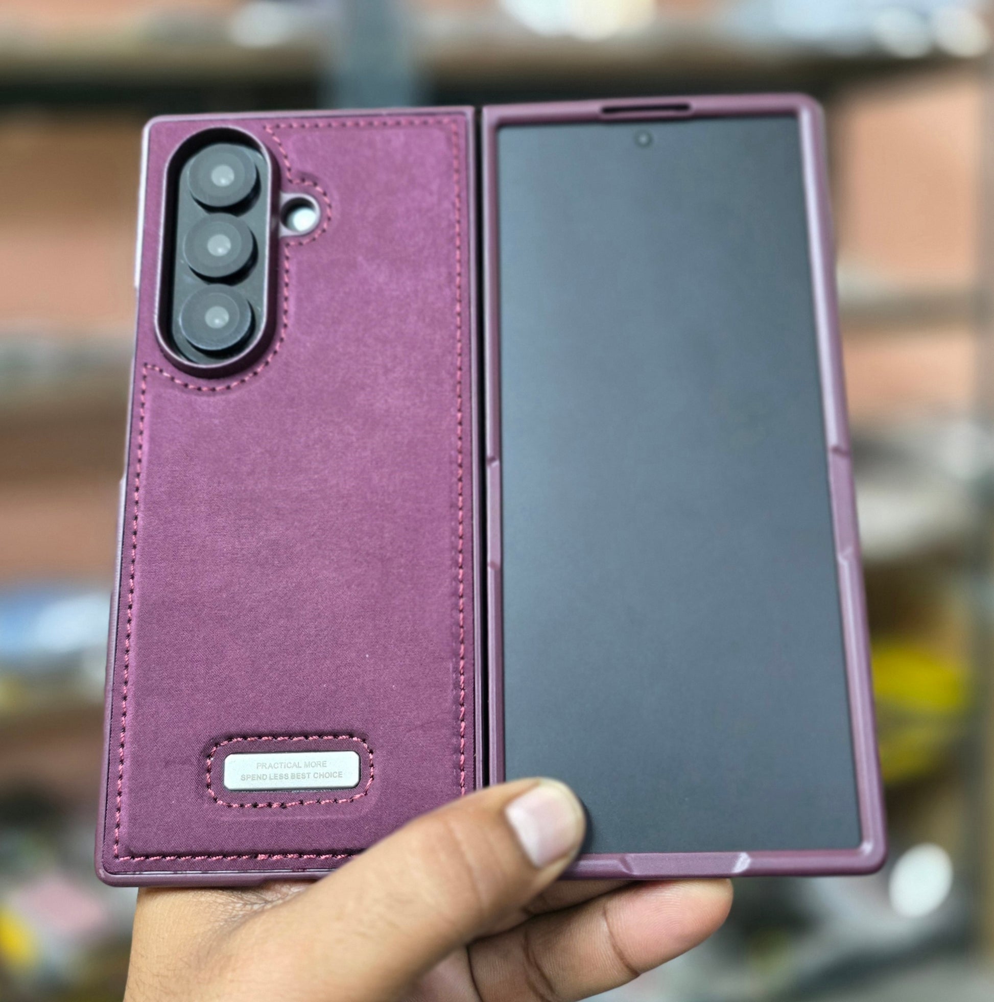 Samsung Galaxy Z Fold7 Classic Suede Leather Inner Fabric Cover with Magsafe - Wine