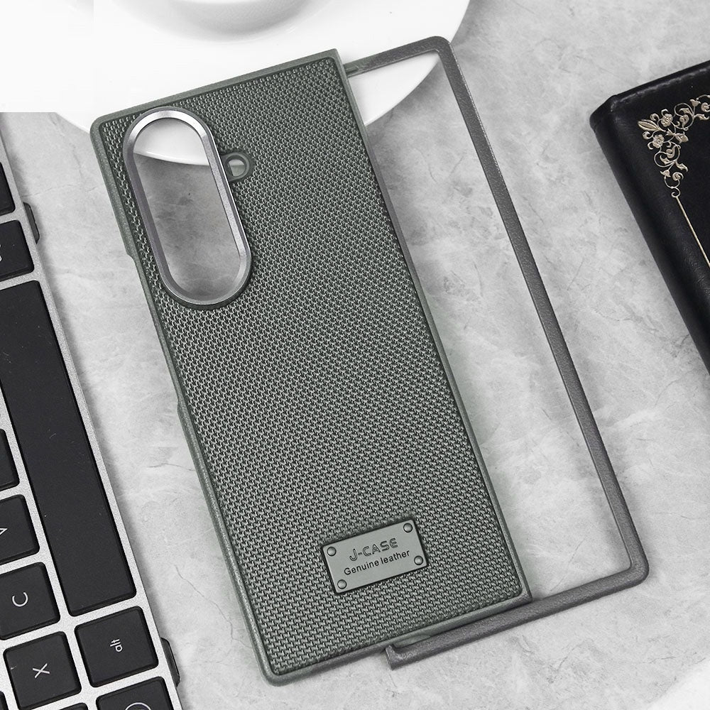 Samsung Galaxy Z Fold7 Dotted Vegan Leather Case Slim Cover with Metal Camera Protection - Grey