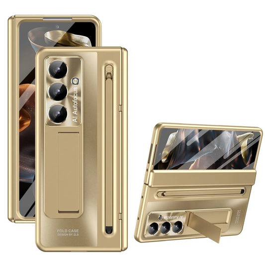 Samsung Galaxy Z Fold7 Electroplating Autofocus S-Pen Case with Kickstand Hinge Protection & Front Glass - Gold
