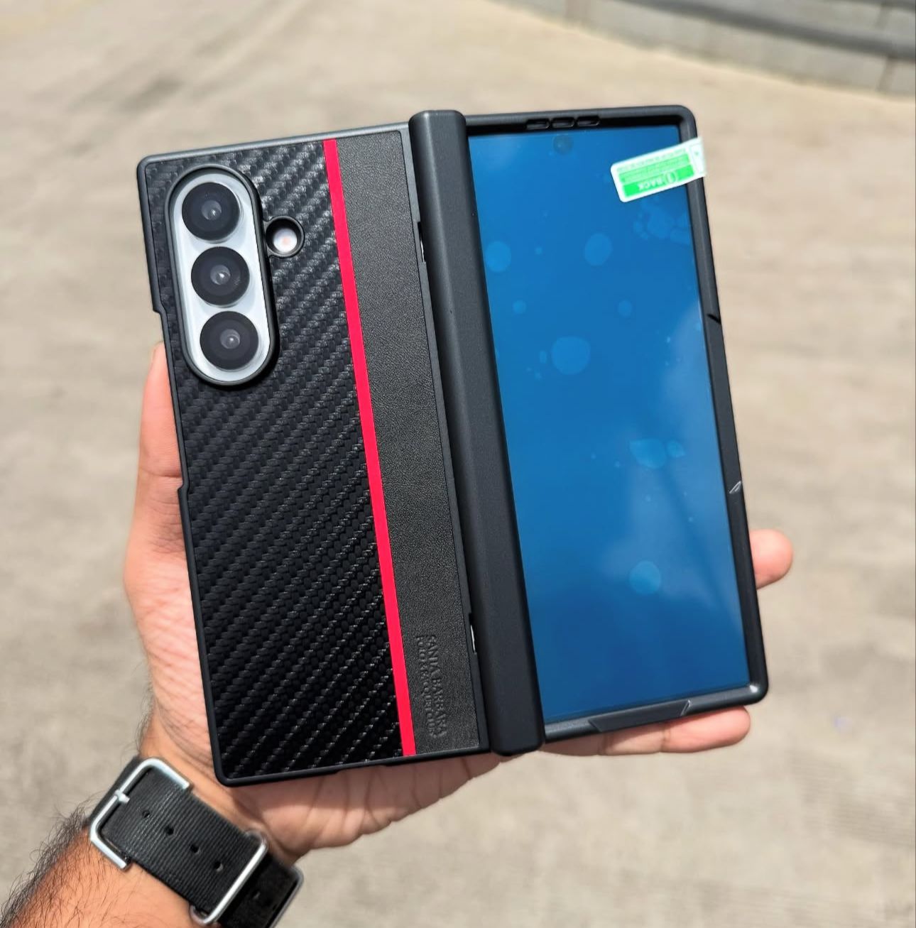 Samsung Galaxy Z Fold7 Original Santa Barbara Polo 'Hazel' Series Leather Case with Hinge Protection & Front Glass - Black