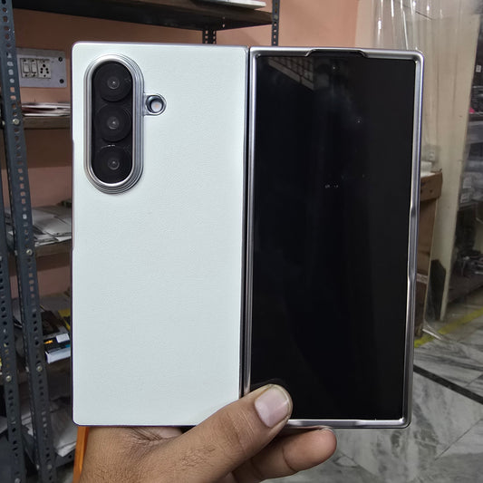 Samsung Galaxy Z Fold7 Premium Electroplating Leather Case Soft Inside - White