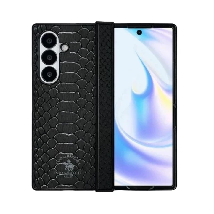 Samsung Galaxy Z Fold7 Santa Barbara Knight Series Leather Protective Shell with Hinge Protection - Black