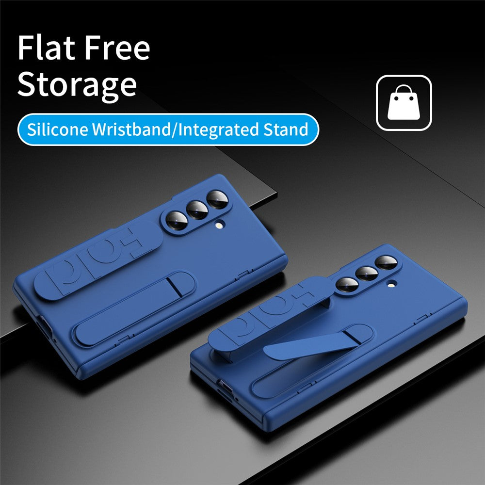 Samsung Galaxy Z Fold7 Silicon Skin Feel Band Strip & Kickstand Case with Hinge Protection - Blue