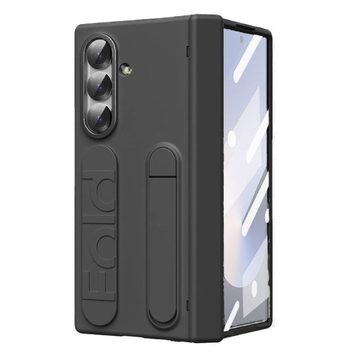 Samsung Galaxy Z Fold7 Silicon Skin Feel Band Strip & Kickstand Case with Hinge Protection - Black
