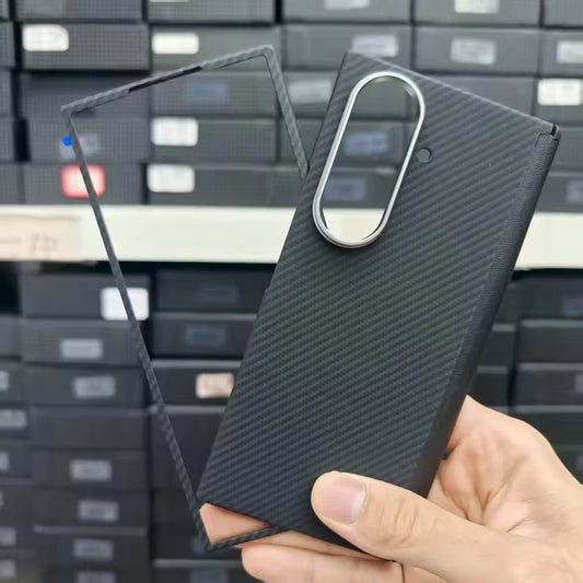 Samsung Galaxy Z Fold7 Slim Carbon Case, 0.6mm Thin Carbon Fiber Case with Magsafe, Hinge Protection & Front Glass - Black