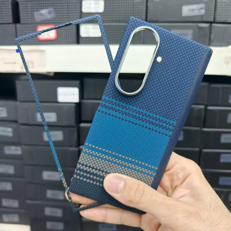 Samsung Galaxy Z Fold7 Slim Carbon Case, 0.6mm Thin Carbon Fiber Case with Magsafe, Hinge Protection & Front Glass - Blue