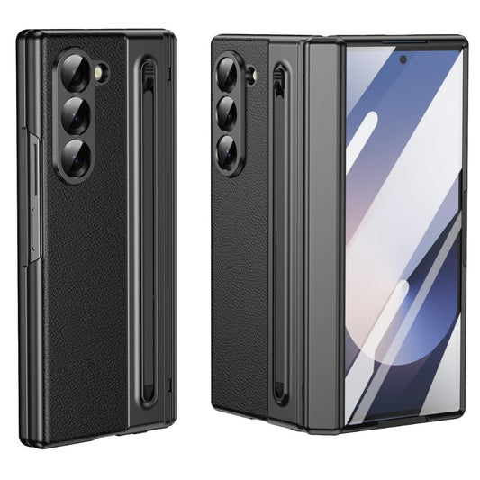Samsung Galaxy Z Fold 6 Leather Case, Luxury Design Leather Case with Kickstand & Hinge Protection and in-Built Front Glass