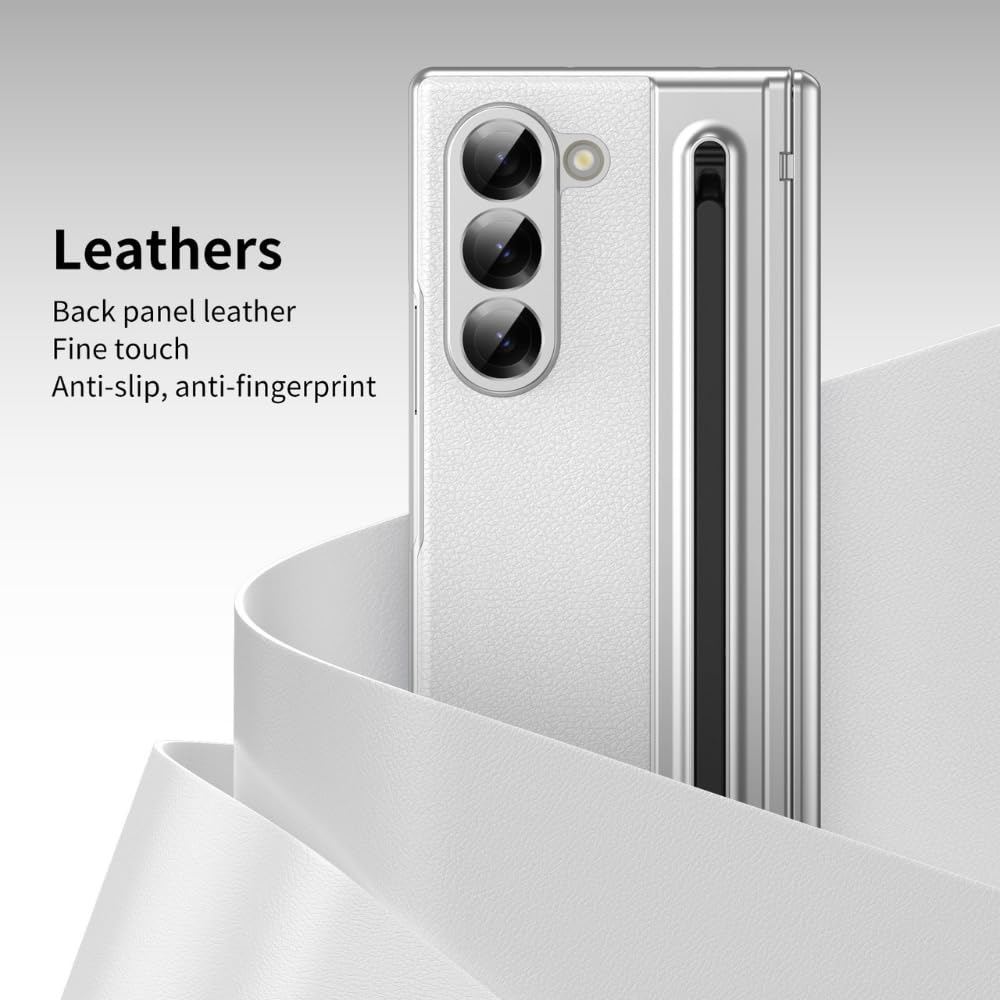 Samsung Galaxy Z Fold 6 Leather Case, Luxury Design Leather Case with Kickstand & Hinge Protection and in-Built Front Glass