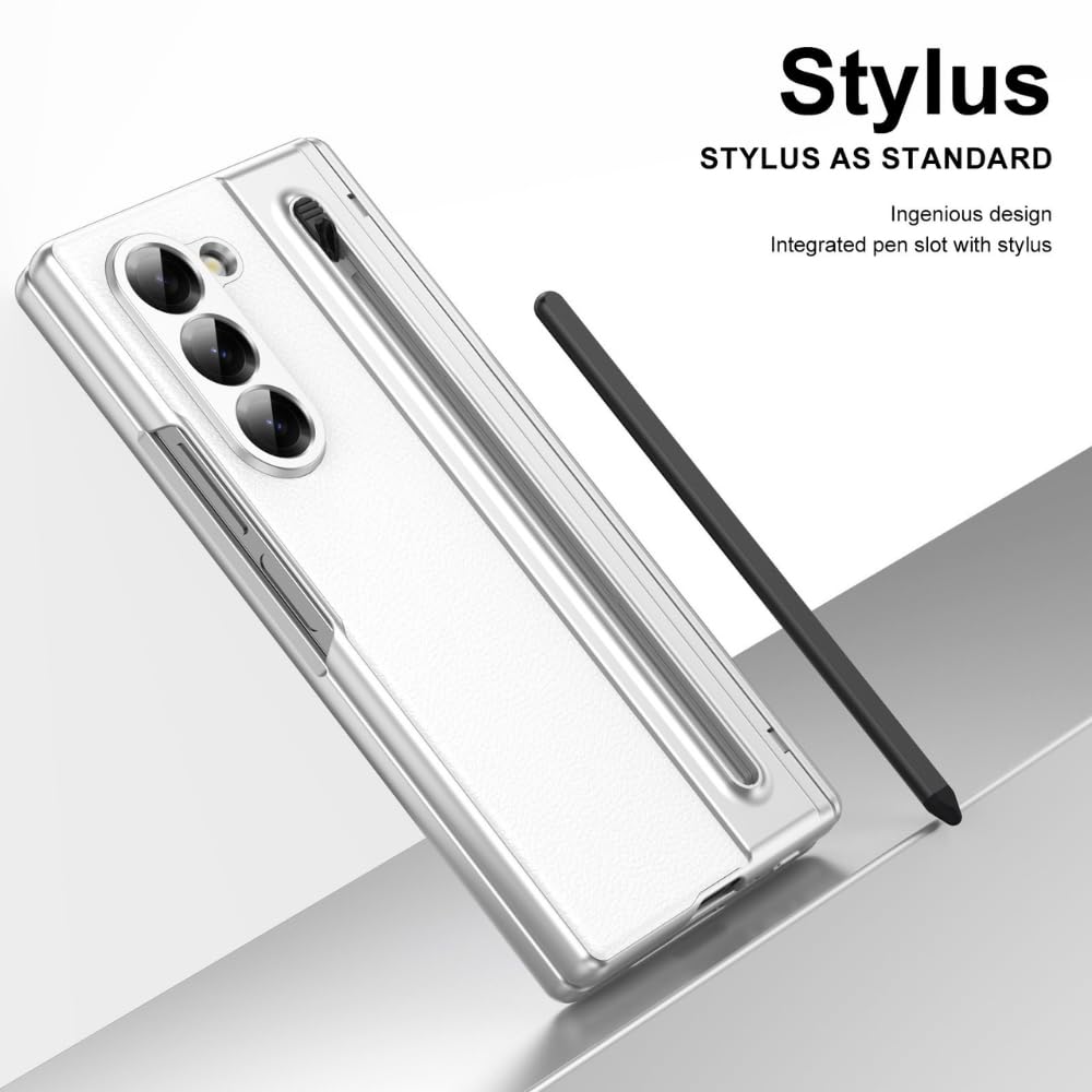 Samsung Galaxy Z Fold 6 Leather Case, Luxury Design Leather Case with Kickstand & Hinge Protection and in-Built Front Glass