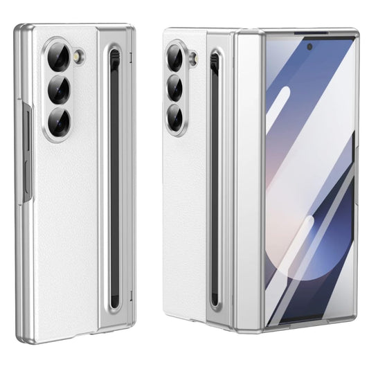 Samsung Galaxy Z Fold 6 Leather Case, Luxury Design Leather Case with Kickstand & Hinge Protection and in-Built Front Glass - Black