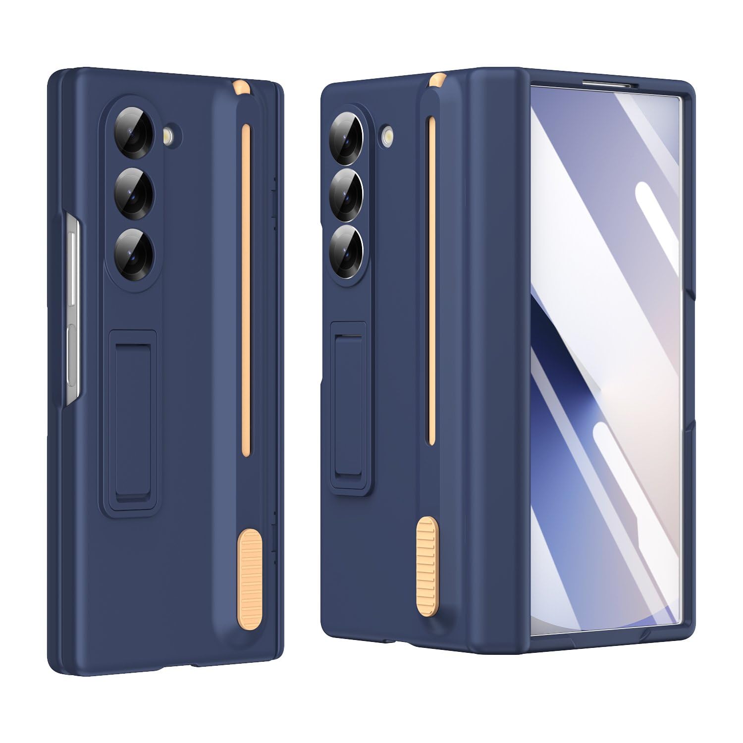 Samsung Galaxy Z Fold 6 Ultra Hybrid Premium Matte Frosted Case with Pen Holder & Stand , Magnetic Hinge Protection - Blue