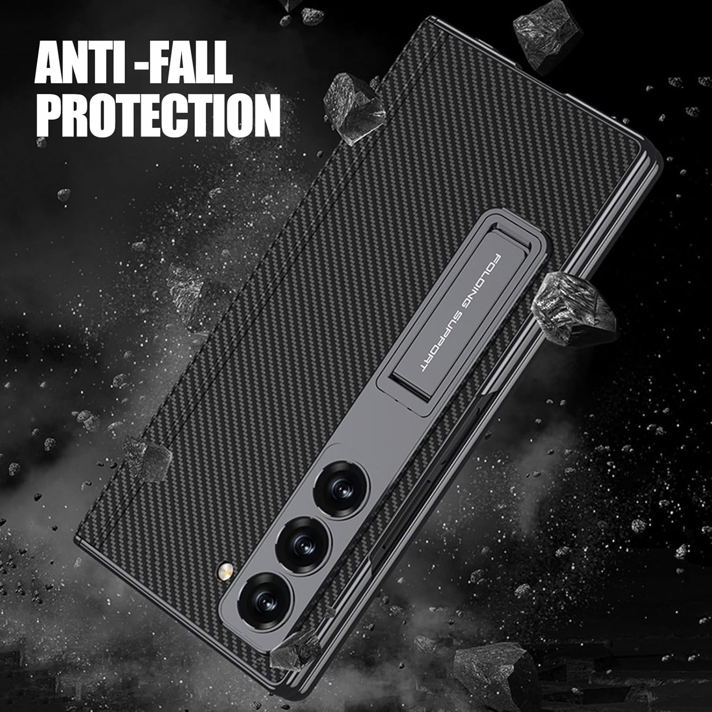 Samsung Galaxy Z Fold6 GKK Leather Case, Phantom Series Kickstand Magnetic Hinge Protection - Carbon