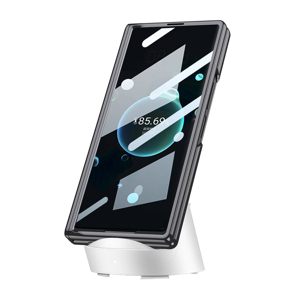 Samsung Galaxy Z Fold6 Leather Case, Phantom Series Kickstand Leather with Magnetic Hinge Protection - Black