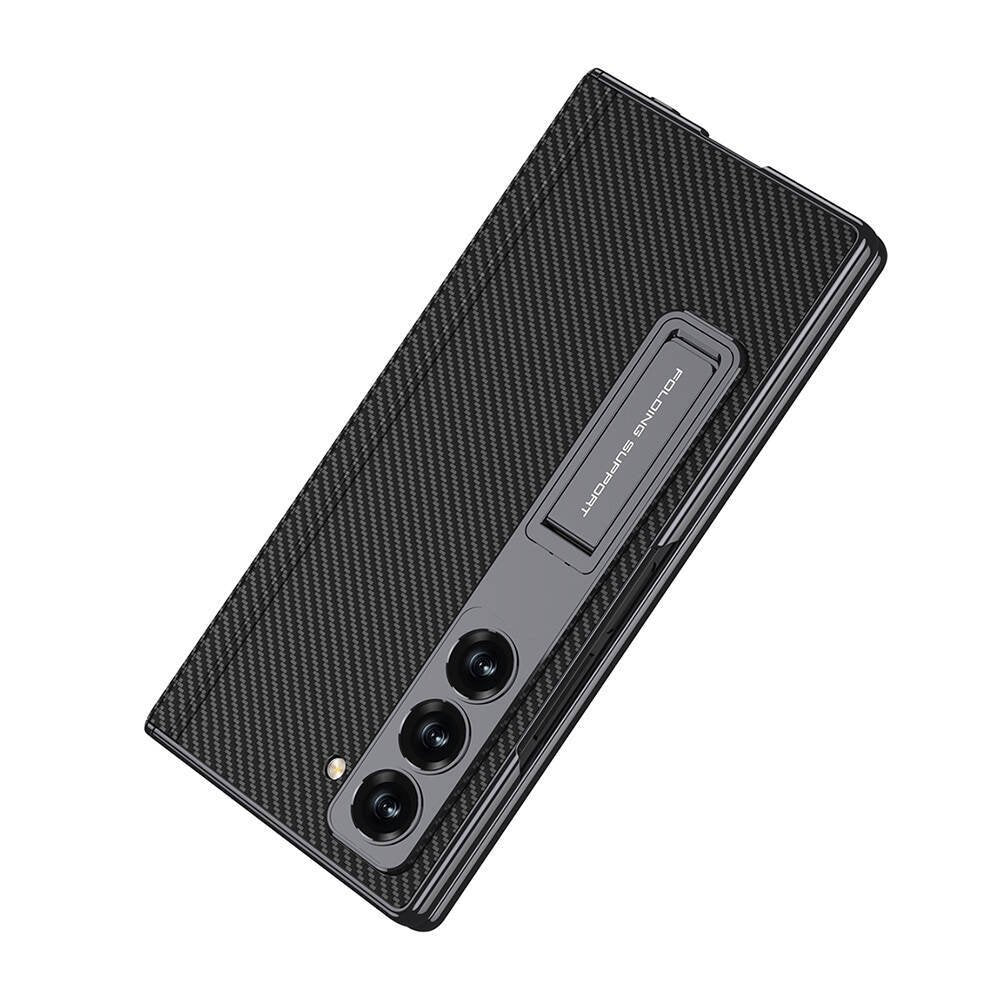 Samsung Galaxy Z Fold6 GKK Leather Case, Phantom Series Kickstand Magnetic Hinge Protection - Carbon