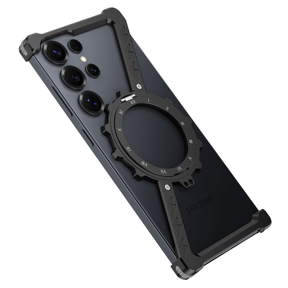 Samsung S25 Ultra Metal Case, Frameless Bumper Cover Bumper 360°Rotation Ring with Magsafe - Black