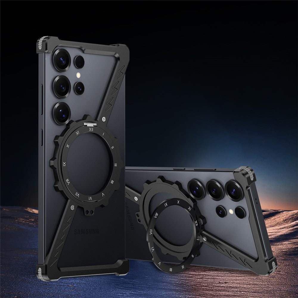 Samsung S25 Ultra Metal Case, Frameless Bumper Cover Bumper 360°Rotation Ring with Magsafe - Black